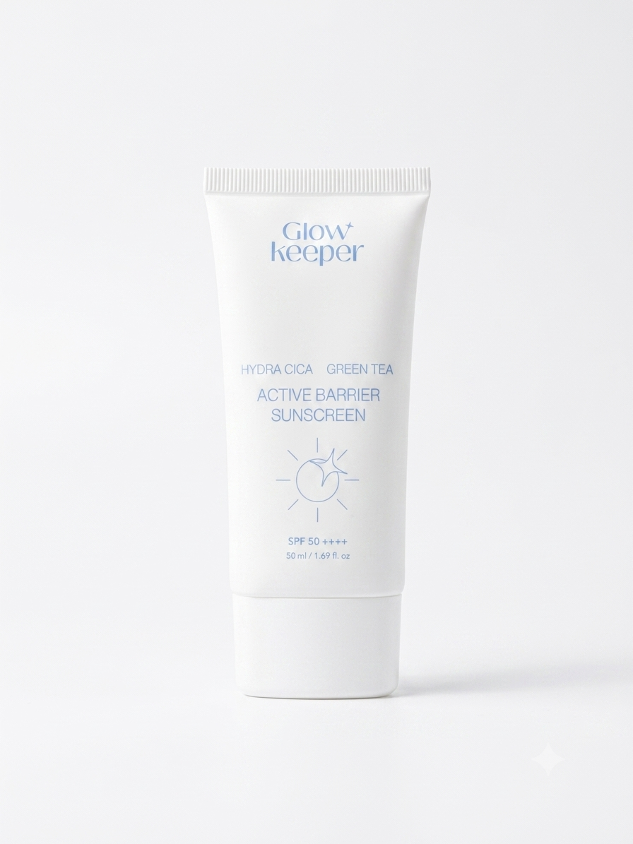Glowkeeper Hydra Cica Green Tea Sunscreen SPF50+ PA++++ in white tube packaging
